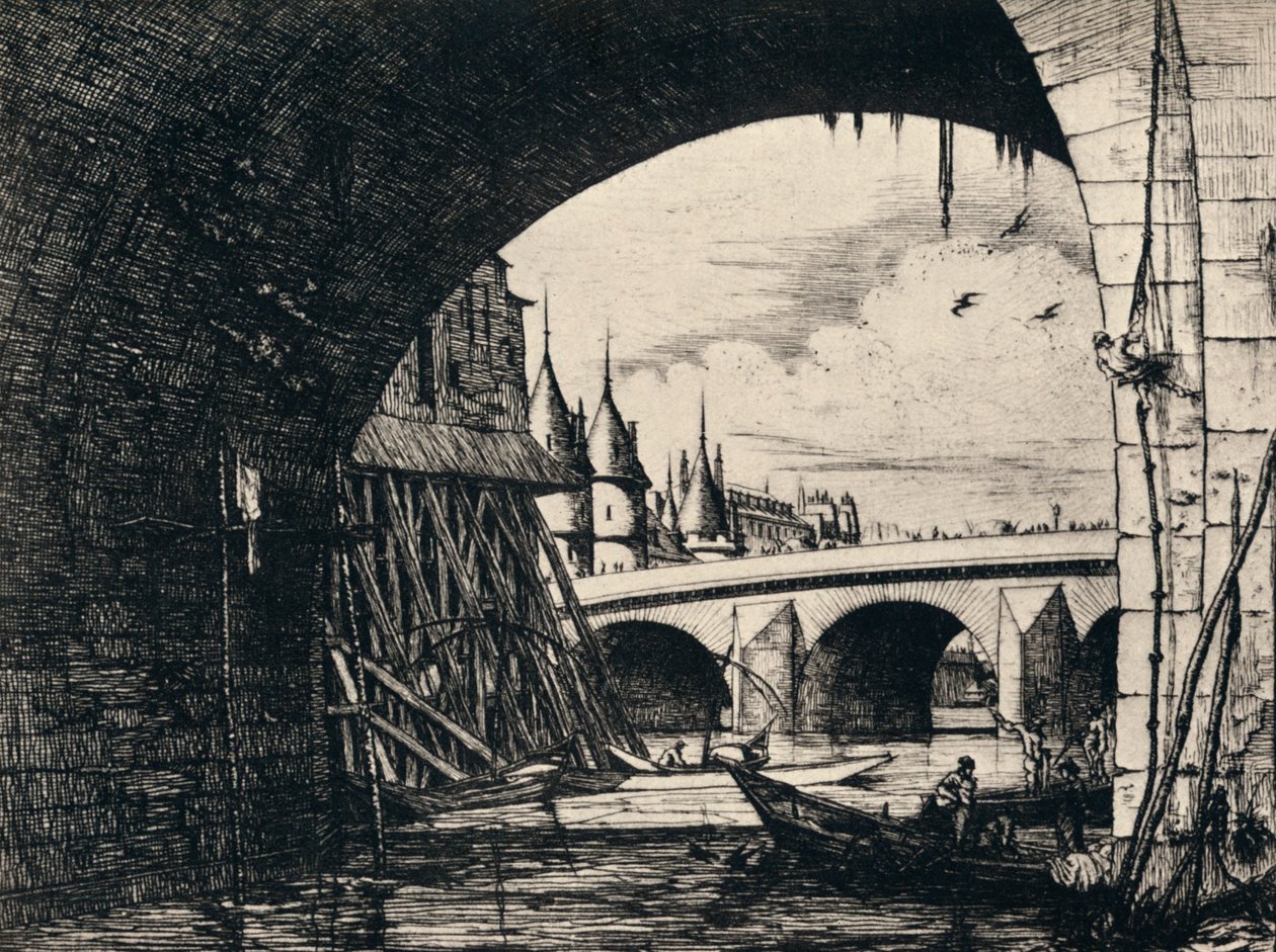 Łuk Pontu Notre-Dame, 1915 autorstwa C. H. Meryon