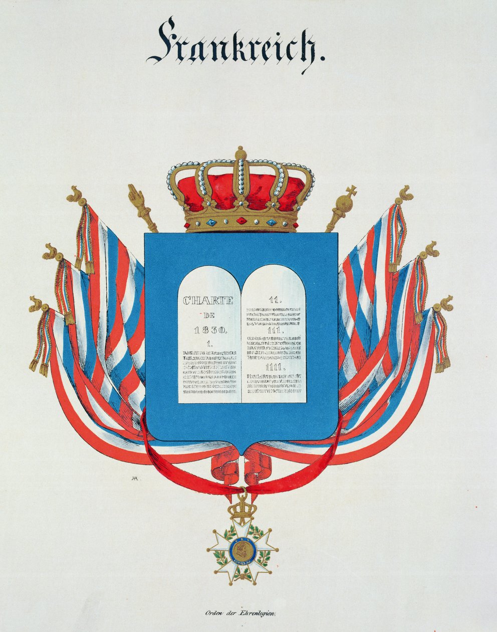 Karta i zawieszka Orderu Francuskiej Legii Honorowej, ze zbioru akwareli wydanych w Niemczech, 1830-33 autorstwa C. Hildebrandt