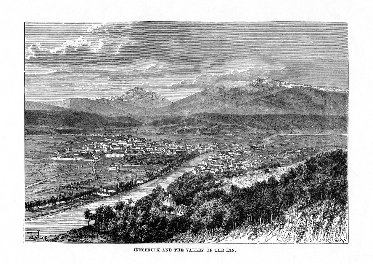 Innsbruck i dolina rzeki Inn, Austria, 1879 autorstwa C. Laplante