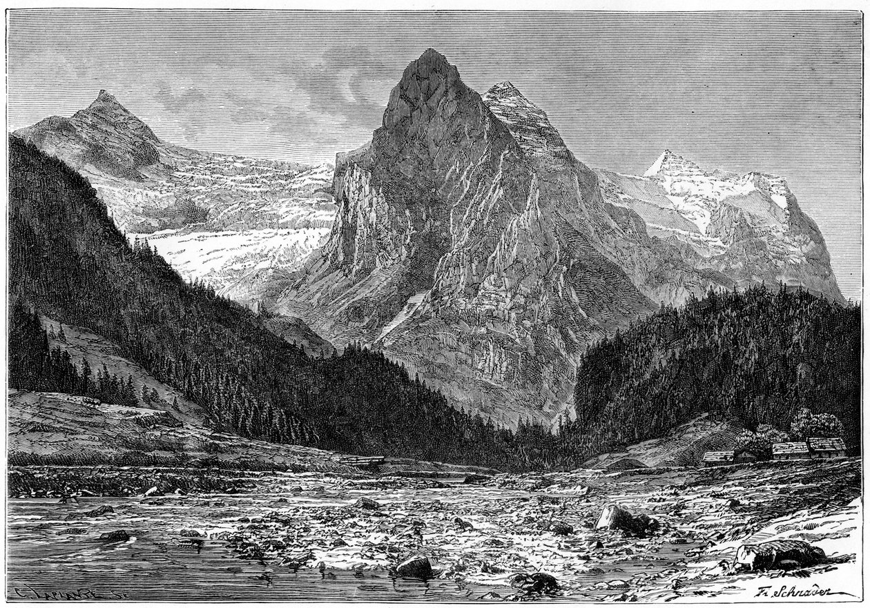 Wellhorn i lodowiec Rosenlaui, Szwajcaria, XIX wiek. autorstwa C. Laplante