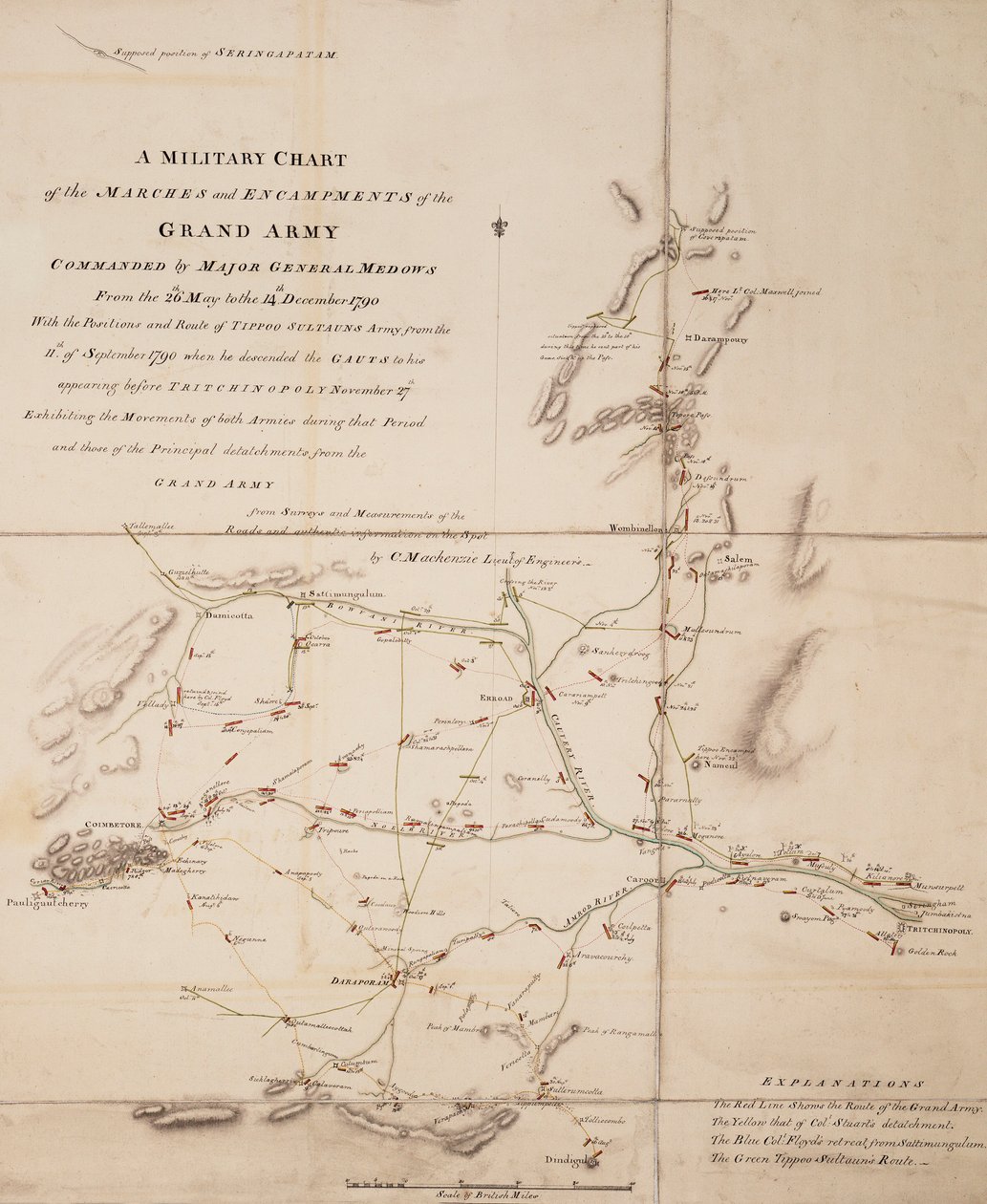 Wojskowa mapa marszów i obozowisk wielkiej armii dowodzonej przez generała majora Medowsa od 26 maja do 14 grudnia 1790 r. autorstwa C. Mackenzie