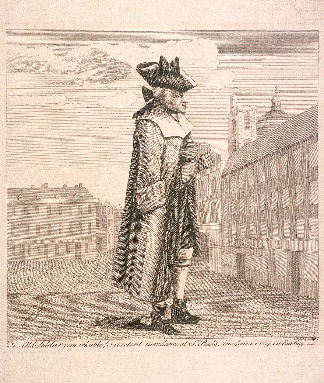 „Stary Żołnierz wyróżniający się stałą obecnością u św. Pawła”, ok. 1760 r. autorstwa C Mosely