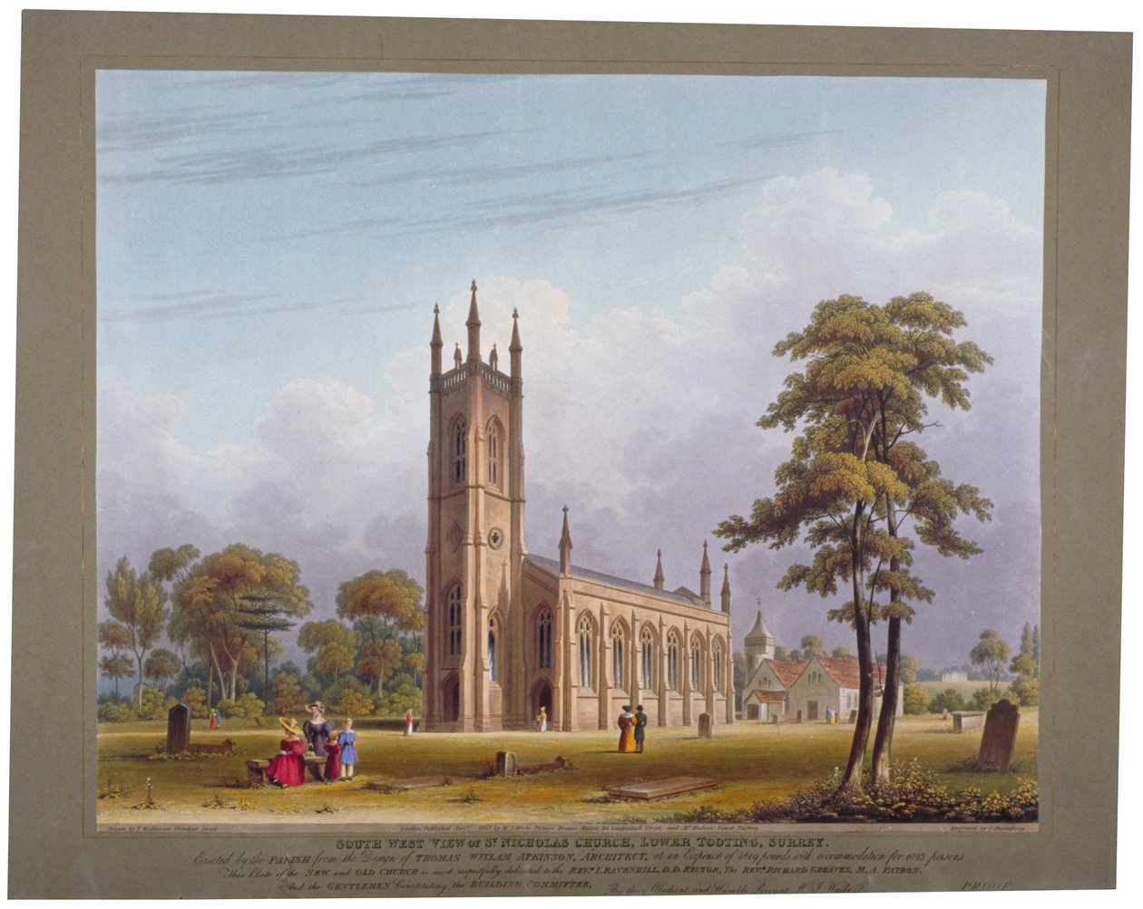 Widok na południowo-zachodni kościół św. Mikołaja, Tooting, Londyn, 1832. autorstwa C Rosenberg