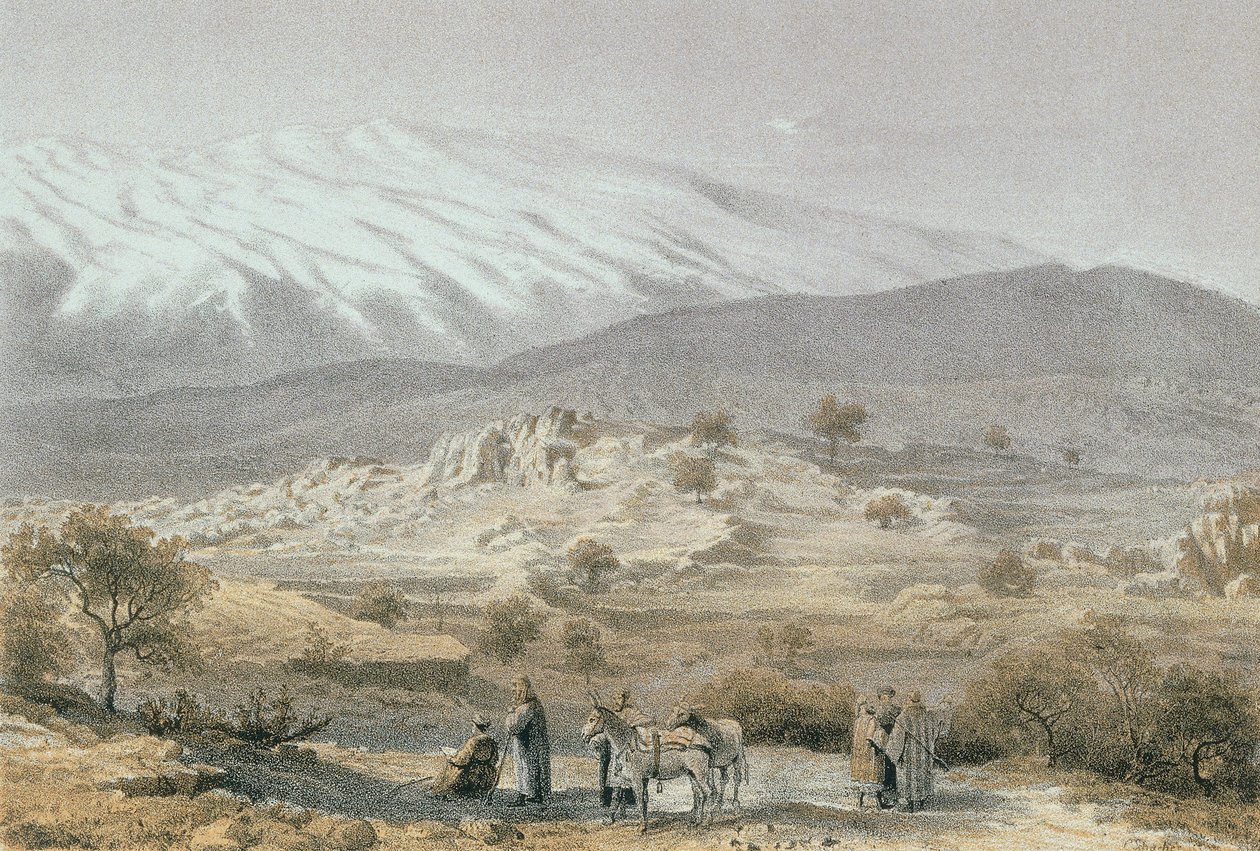 Góra Hermon. Etching autorstwa Schachera - Steinkopk J.F. Editore autorstwa C. Schacher