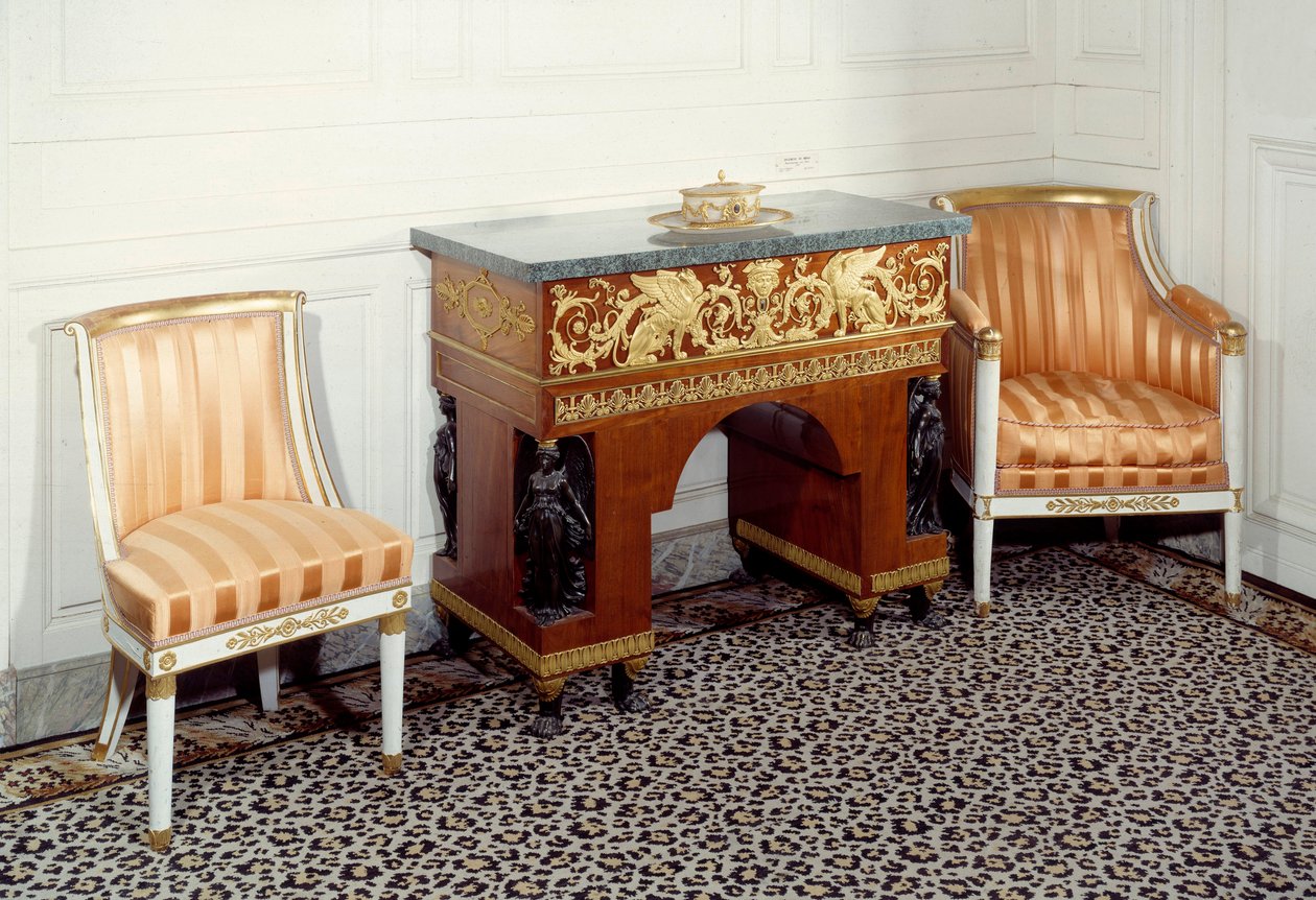 Meble Premier Empire: gabinet impresjonarki Josephine de Beauharnais (1763-1814) zrealizowany przez braci Jacoba (XIX wiek) według rysunków Charlesa Percier i Pierre