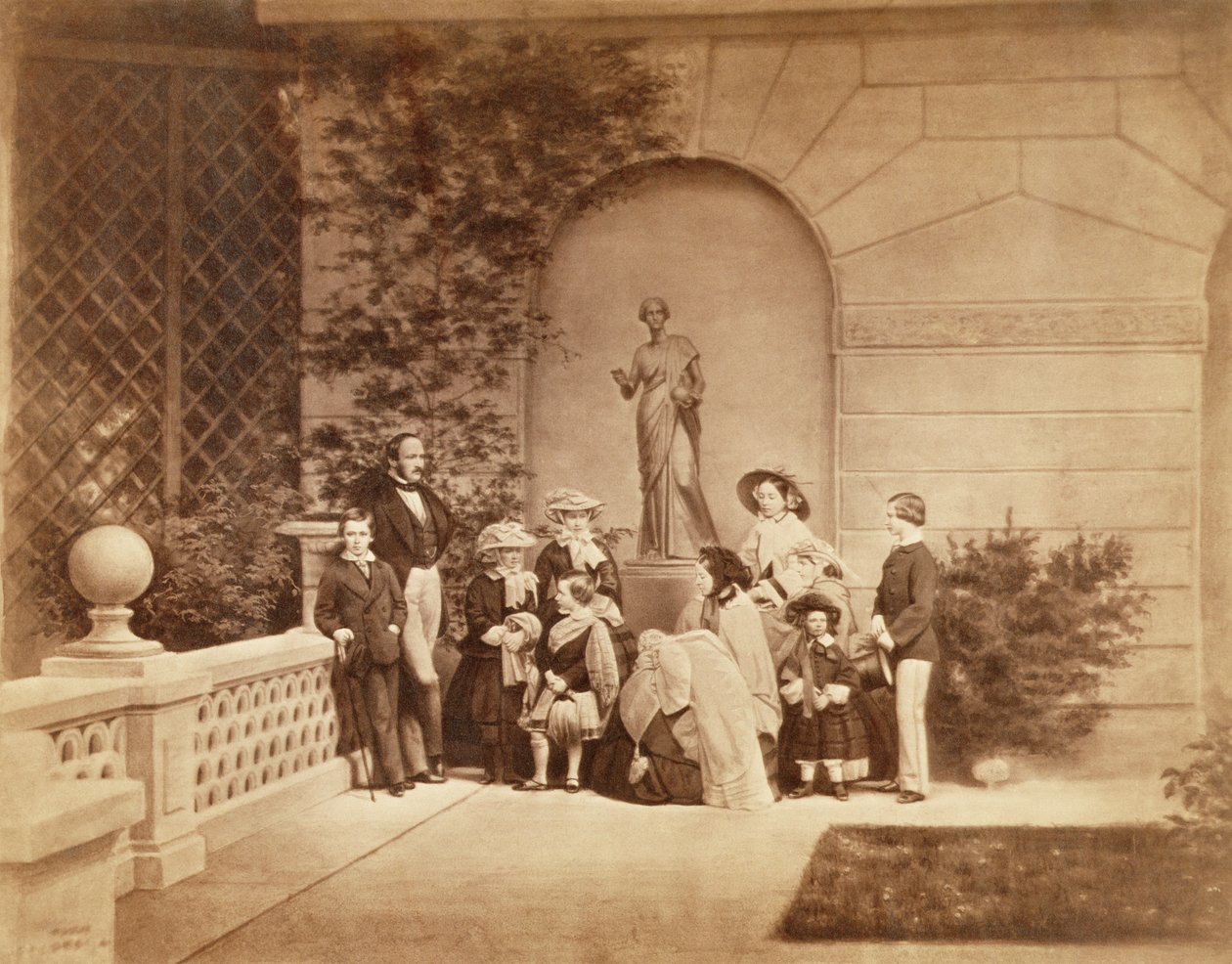 Portret rodziny królewskiej w Osborne House, 1857 (zdjęcie w sepii) (patrz 195000) autorstwa Caldesi and Montecchi