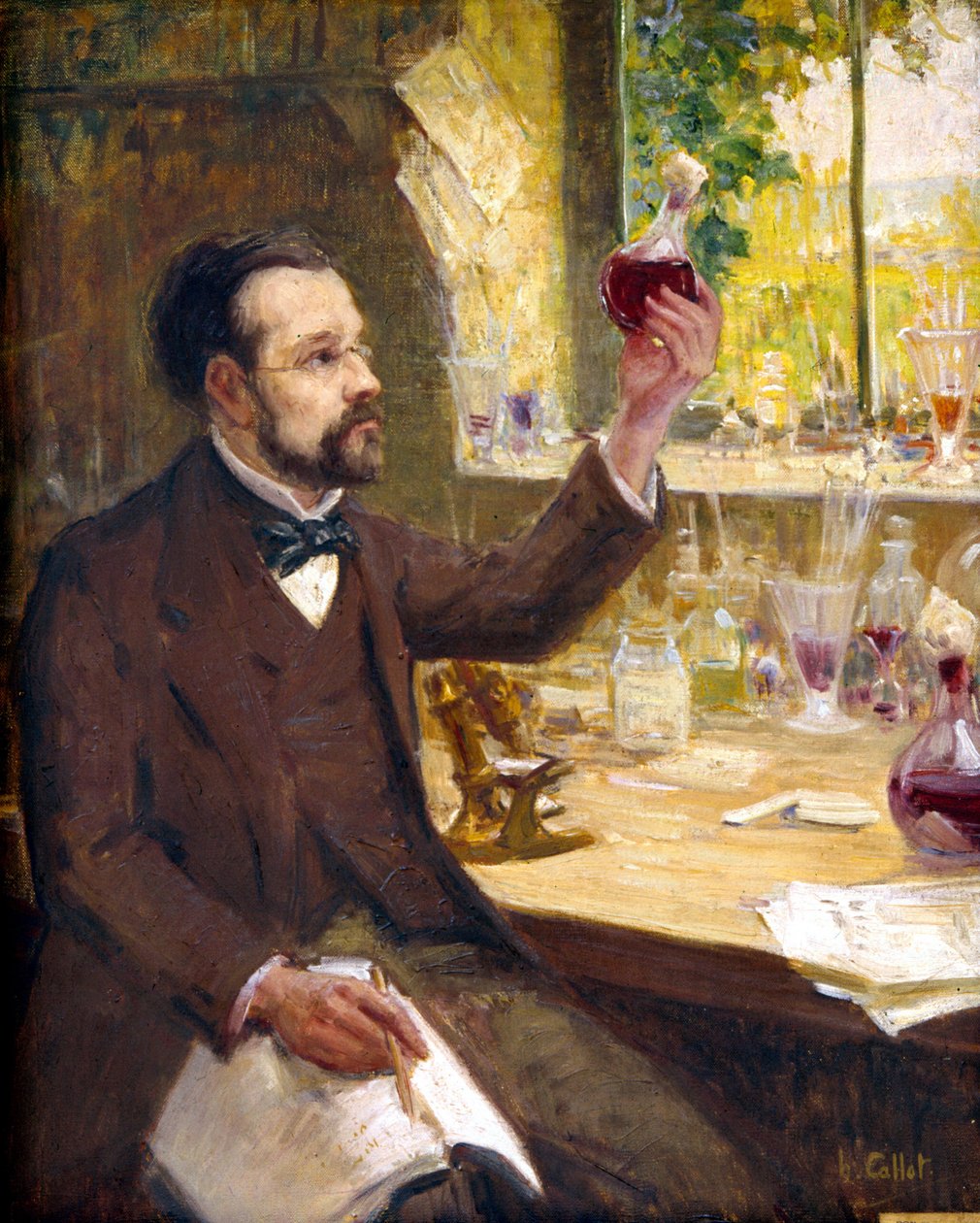 Louis Pasteur badający fermentację soku winogronowego autorstwa Callot Callot