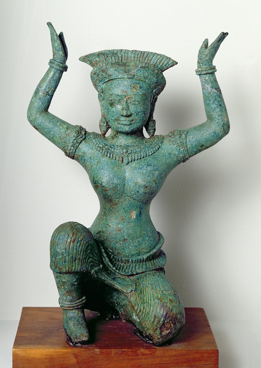 Klęcząca postać kobieca służąca do podtrzymywania lustra, z Angkor Thom (brąz) autorstwa Cambodian School