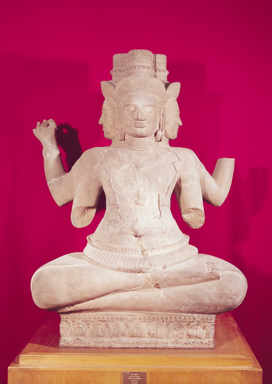 Rzeźba Brahmy z czterema twarzami, z Batambang, Kambodża, styl Koh Ker, połowa X wieku (piaskowiec) (patrz także 114066) autorstwa Cambodian School