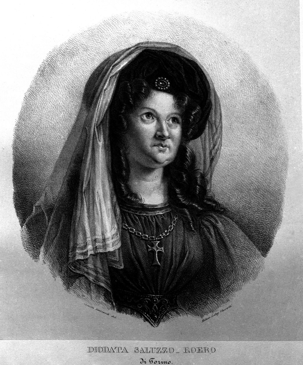 Portret kobiety poety Diodata Saluzzo-Roero (Saluzzo Roero) (1775-1840). Litografia Camilli Guiscardi autorstwa Camilla Guiscardi