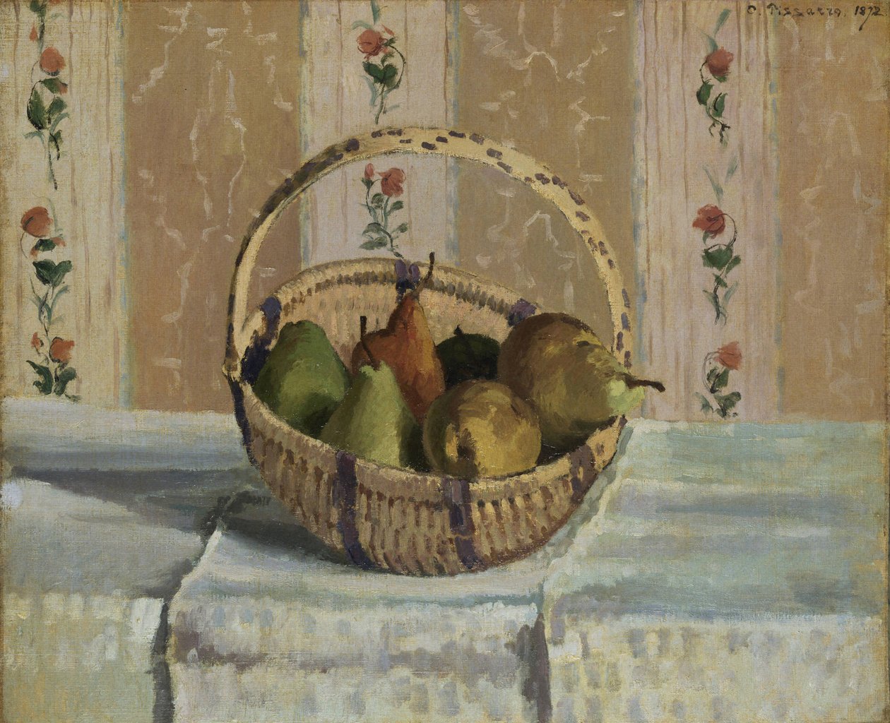 Jabłka i gruszki w okrągłym koszu autorstwa Camille Jacob Pissarro