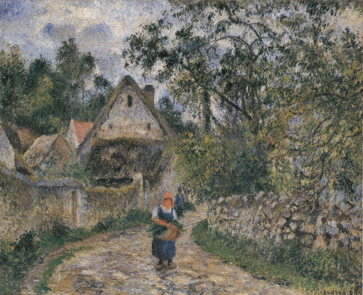 Domki kryte strzechą w Valhermeil autorstwa Camille Jacob Pissarro