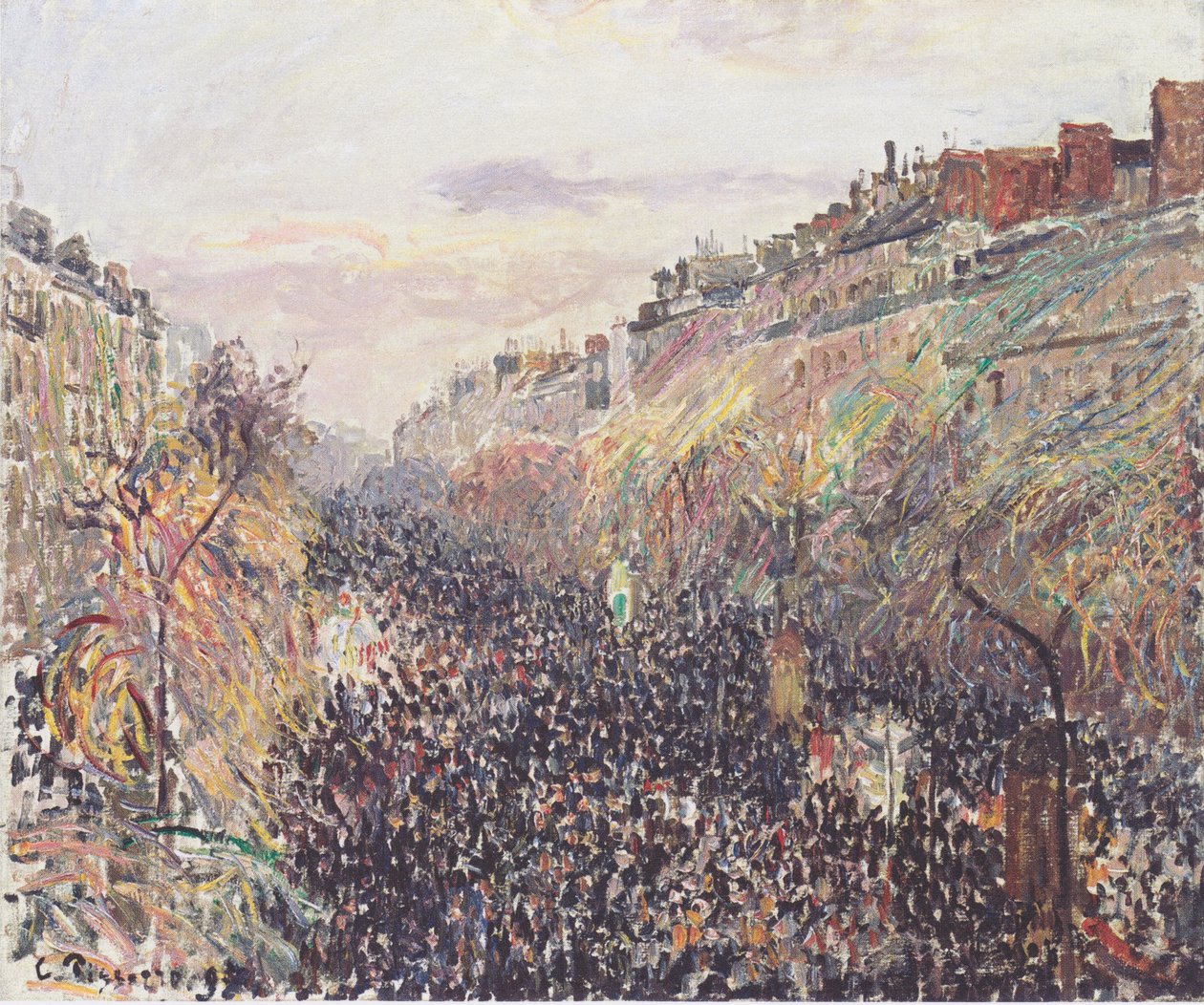 Boulevard Montmartre, Ostatki, o zachodzie słońca autorstwa Camille Jacob Pissarro