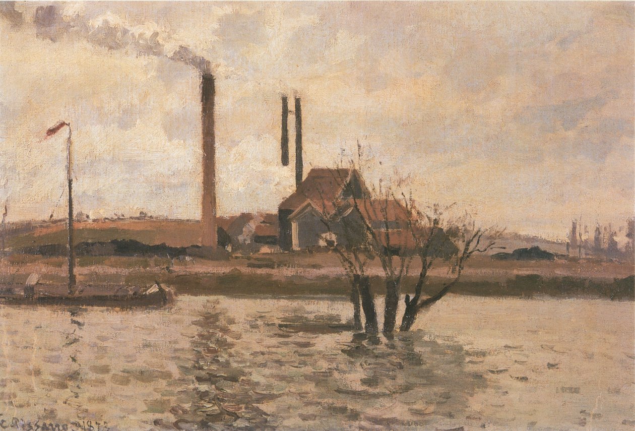 La Crue le l´Oise, Pontoise autorstwa Camille Jacob Pissarro