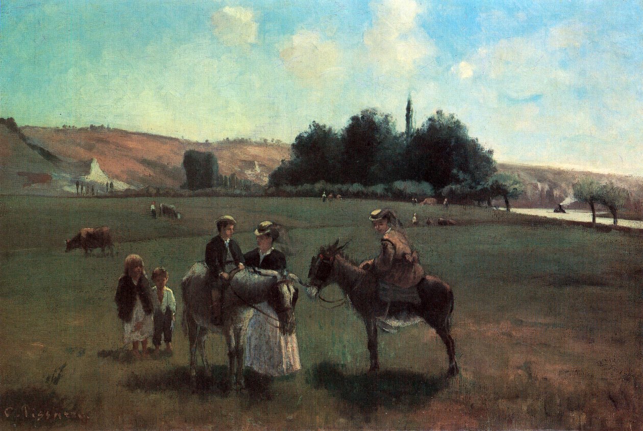 Jazda na osiołku w La Roche-Guyon autorstwa Camille Jacob Pissarro