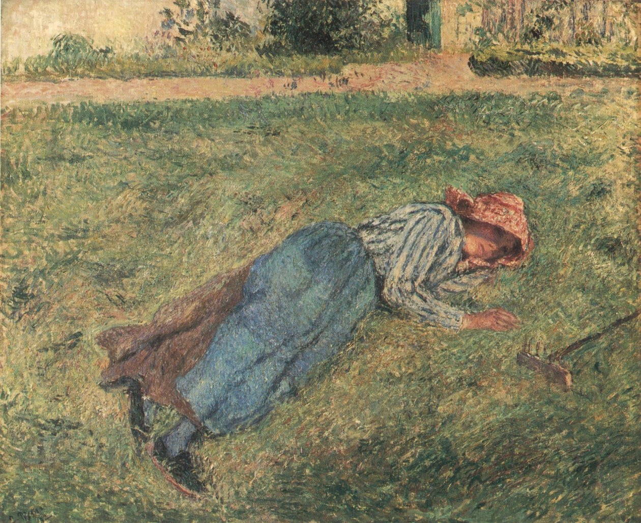 Le Repos, chłopka leżąca w trawie, Pontoise autorstwa Camille Jacob Pissarro