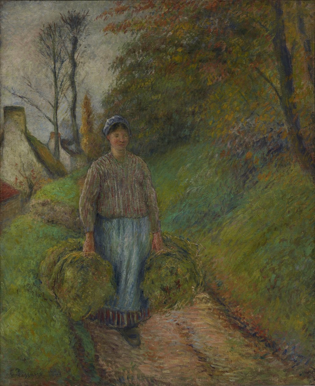 Chłopi niosący dwie bele siana autorstwa Camille Jacob Pissarro