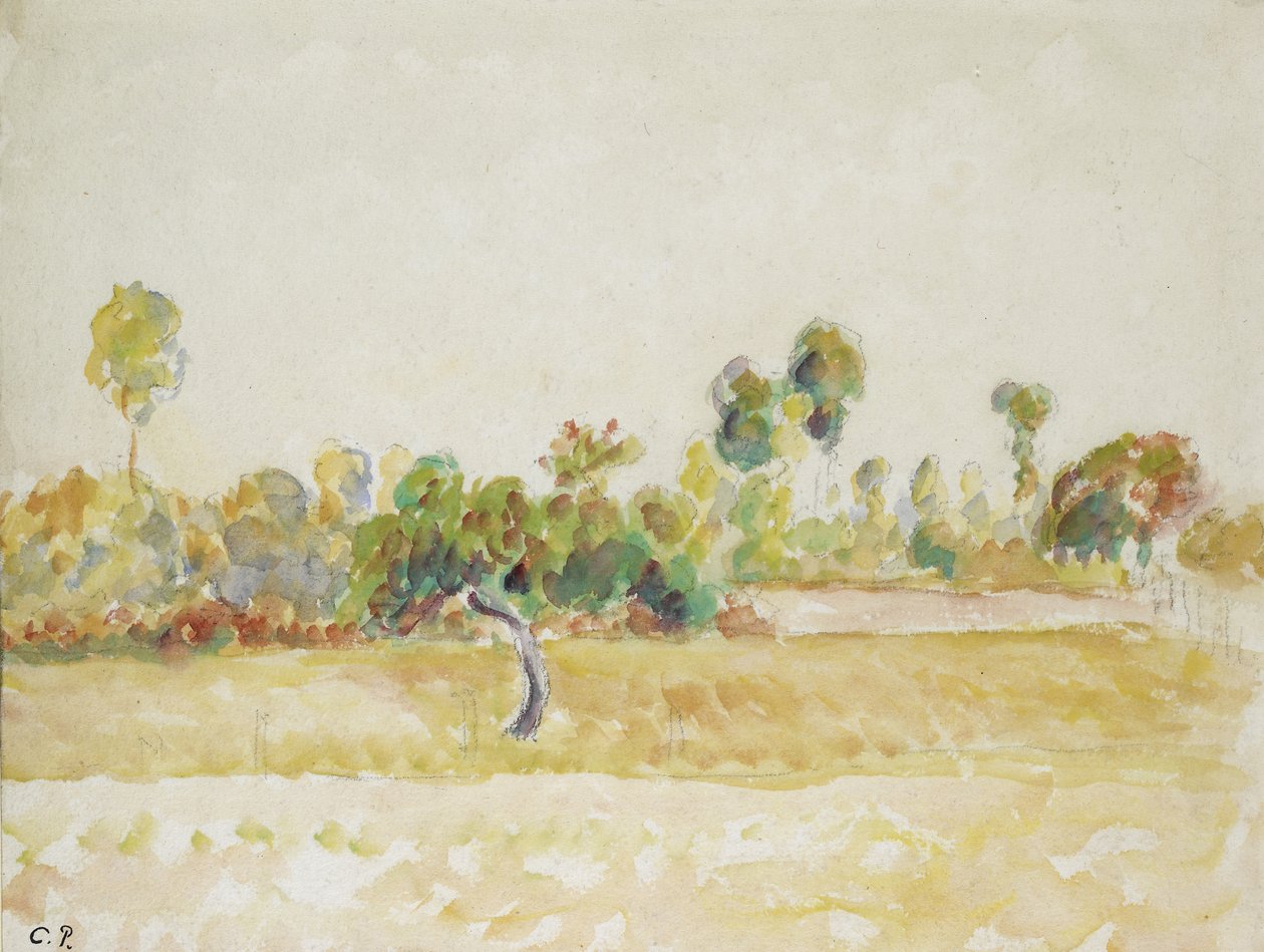 Studium sadu w Eragny-sur-Epte, widzianego z domu artysty, ok. 1886-1890 (akwarela na czarnej kredzie) autorstwa Camille Jacob Pissarro