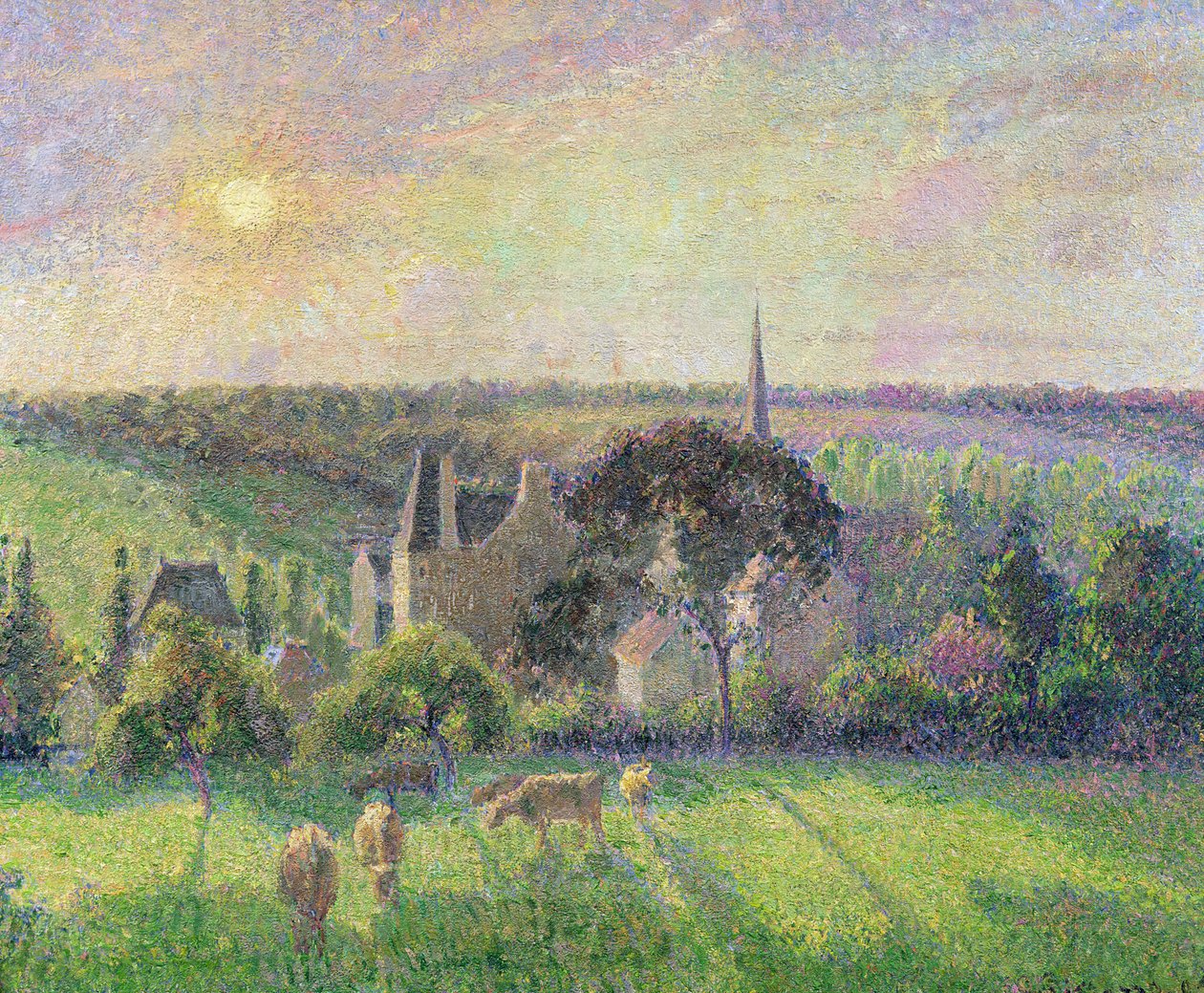 Kościół i folwark Eragny, 1895 autorstwa Camille Jacob Pissarro