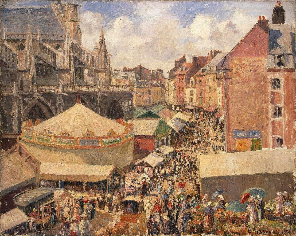 Jarmark w Dieppe, Słoneczny poranek, 1901 autorstwa Camille Jacob Pissarro
