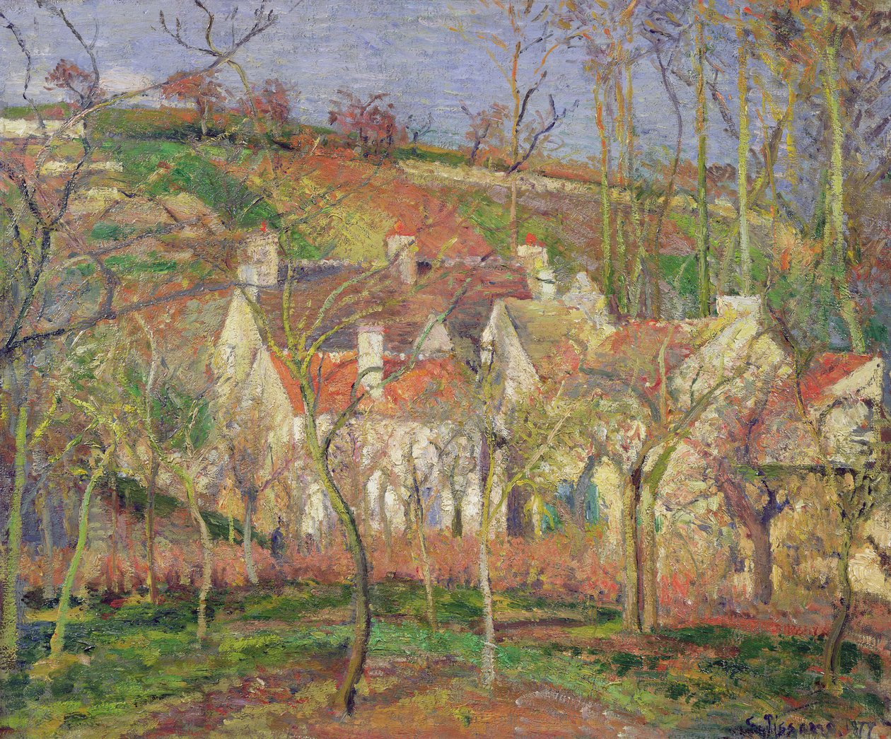Czerwone dachy, czyli zakątek wsi, zima, 1877 autorstwa Camille Jacob Pissarro