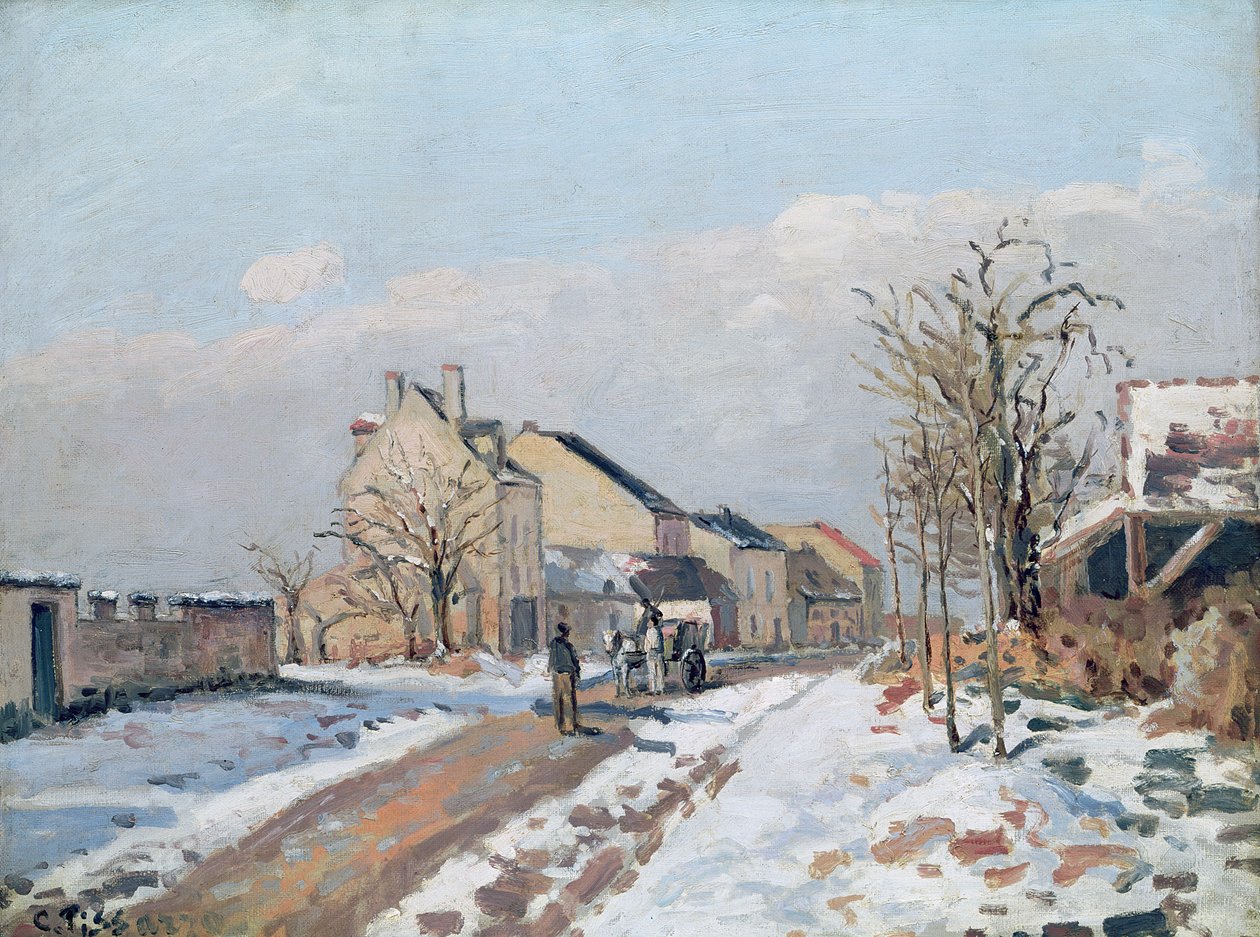 Droga z Gisors do Pontoise, efekt śniegu, 1872 autorstwa Camille Jacob Pissarro