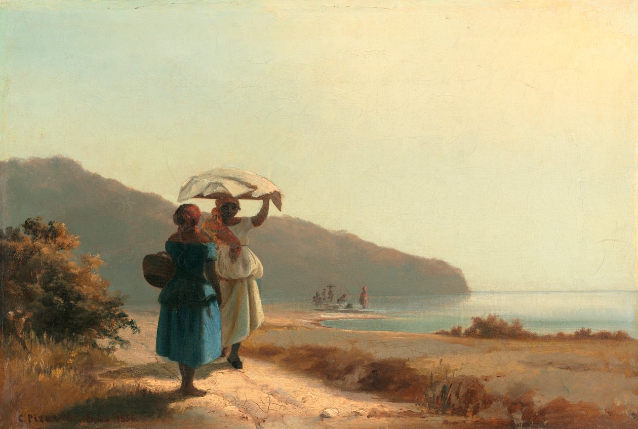Dwie kobiety rozmawiające nad morzem autorstwa Camille Jacob Pissarro