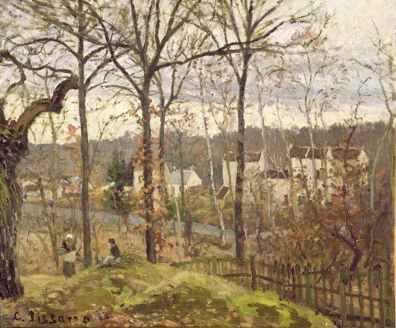 Zimowy krajobraz w Louveciennes, c.1870 autorstwa Camille Jacob Pissarro