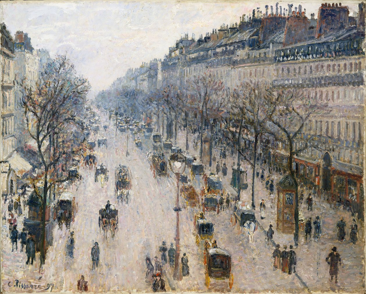 Boulevard Montmartre w zimowy poranek autorstwa Camille Jacob Pissarro