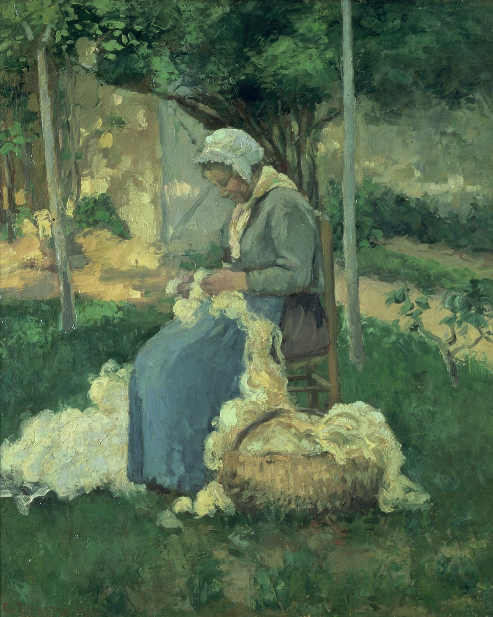 Wełna zgrzebna żeńska, 1875 r autorstwa Camille Jacob Pissarro