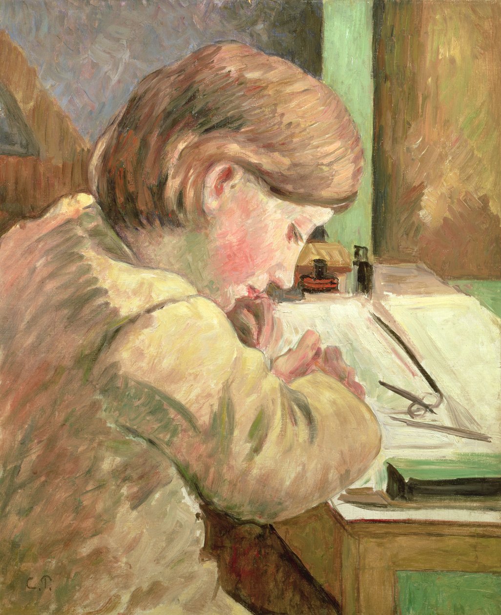 Paweł pisanie, c.1894 autorstwa Camille Jacob Pissarro