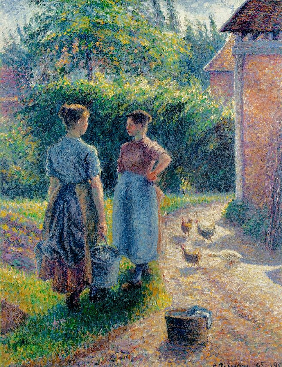 Wieśniaczki na czacie w Eragny, 1895-1902 autorstwa Camille Jacob Pissarro