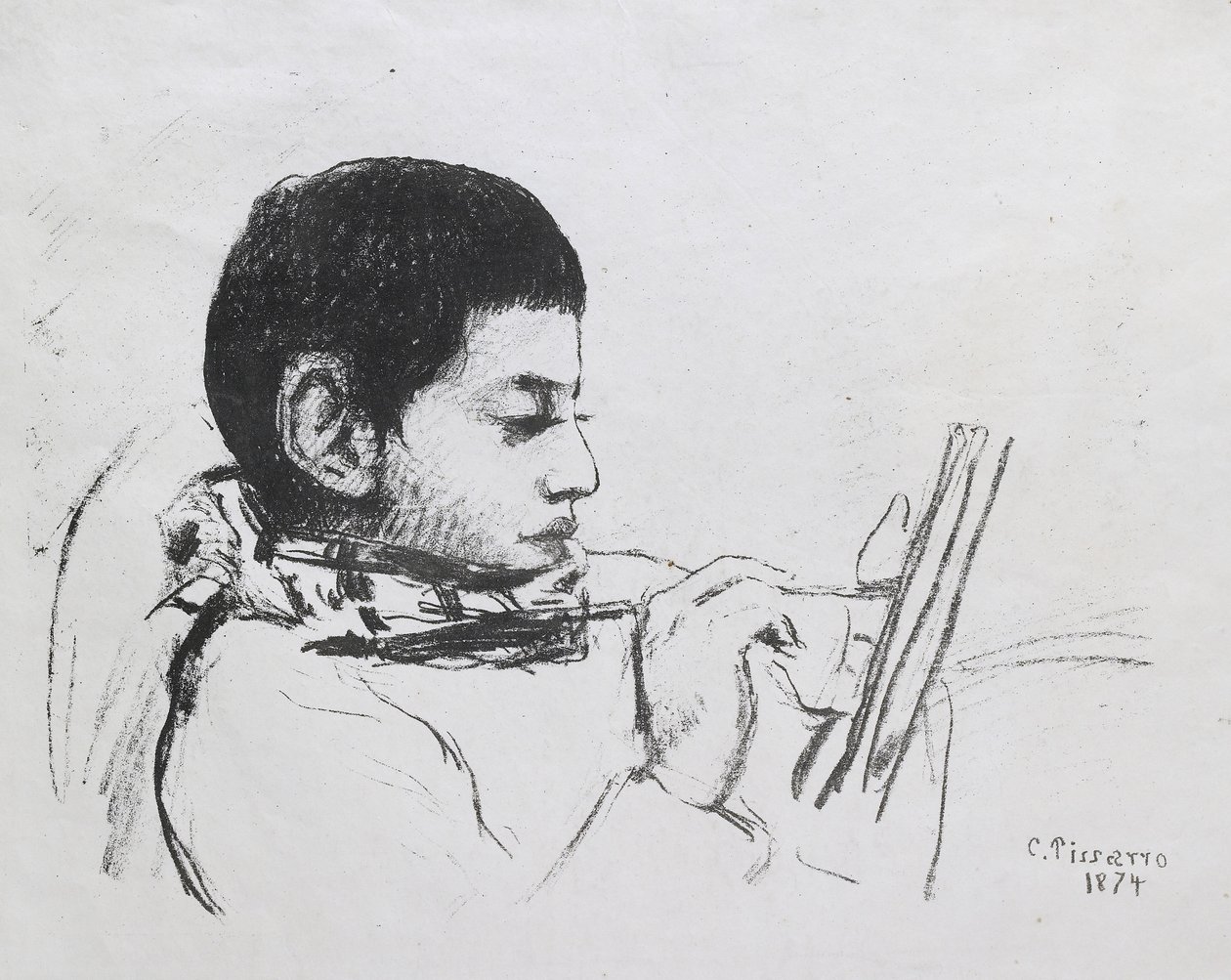 Portret Luciena Pissarro, 1874 (litografia) autorstwa Camille Jacob Pissarro