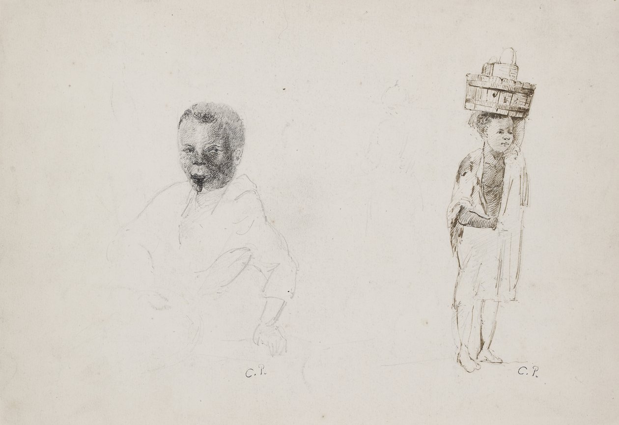 Studia Dwóch Młodych Chłopców ze słabymi oznakami kobiecej sylwetki, 1852 (ołówek z piórem i atramentem na papierze) autorstwa Camille Jacob Pissarro