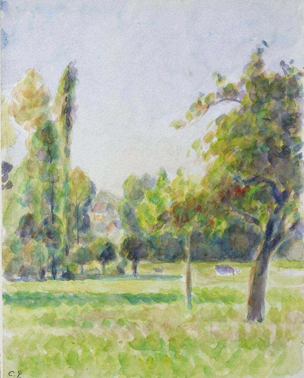 Studium sadu przy domu artysty w Eragny-sur-Epte, ok. 1890 (akwarela, ołówek) autorstwa Camille Jacob Pissarro