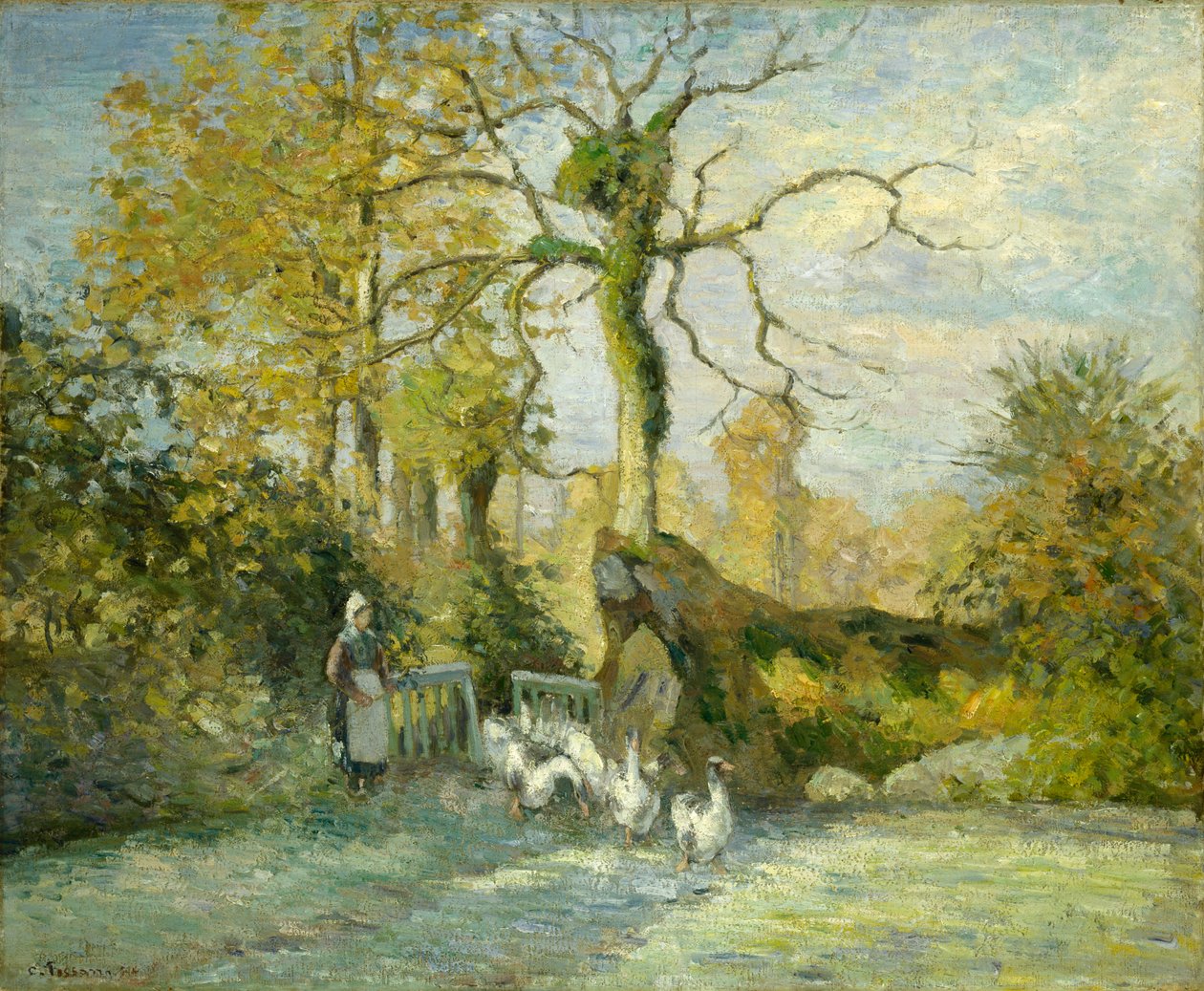 Gęsiareczka w Montfoucault (Biały Mróz), 1875 autorstwa Camille Jacob Pissarro