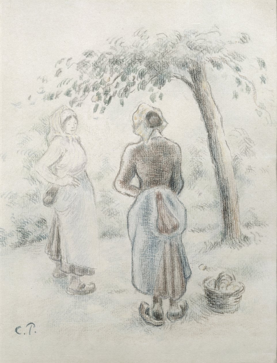 Kobieta pod jabłonią, ok. 1896 (ołówek kolorowy na papierze) autorstwa Camille Jacob Pissarro