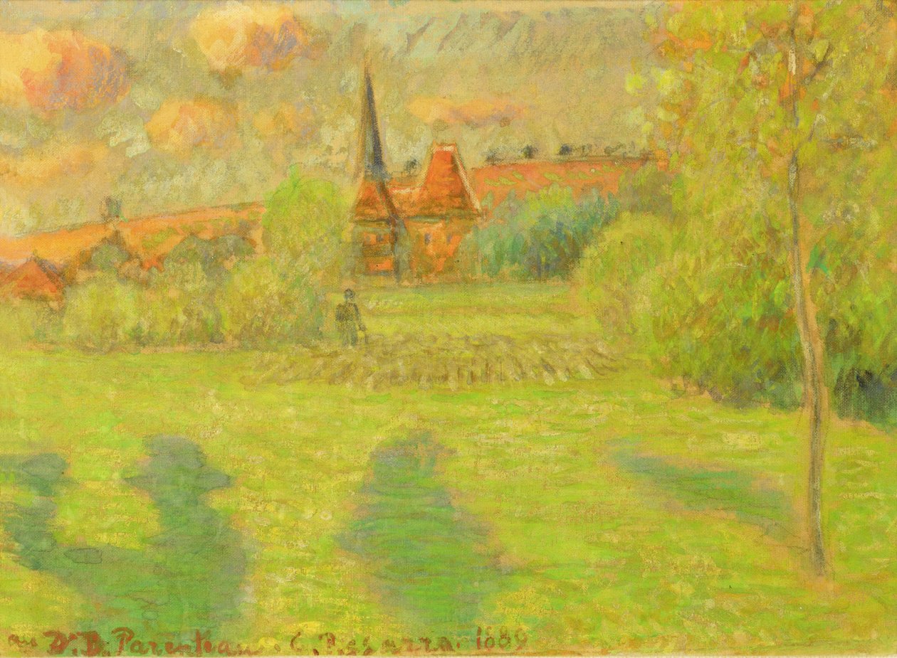 Pasterz i kościół Eragny, 1889 autorstwa Camille Jacob Pissarro