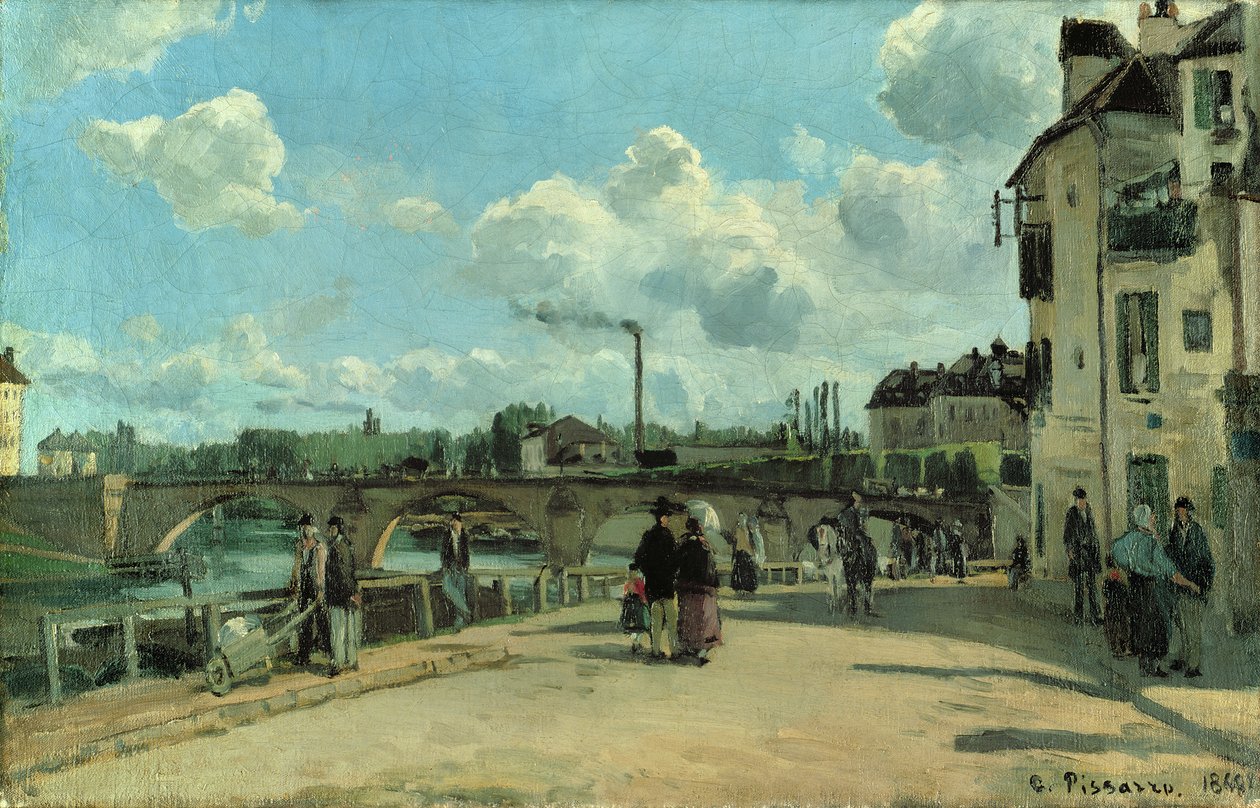 Widok na Pontoise: Quai au Pothuis, 1868 autorstwa Camille Jacob Pissarro