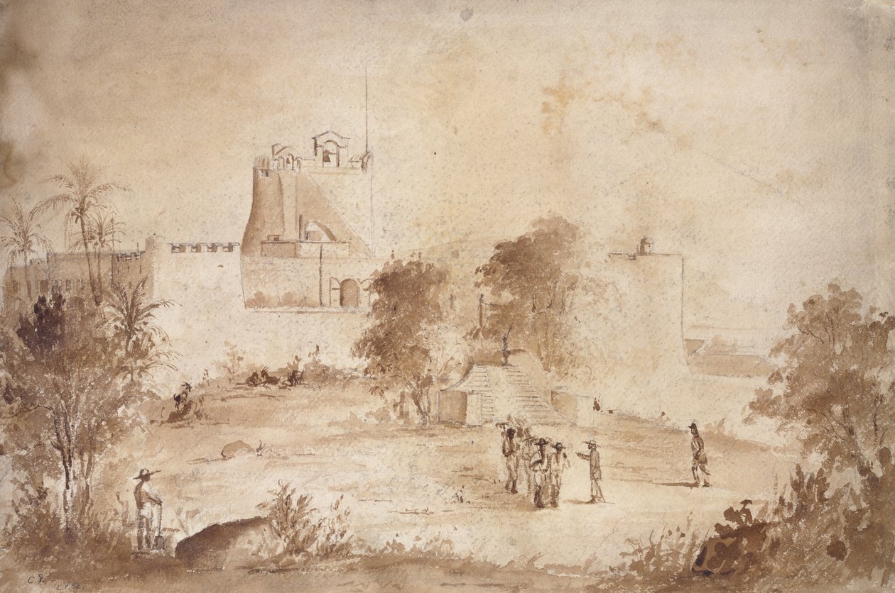 Widok twierdzy wojskowej (wc nad ołówkiem na papierze) autorstwa Camille Jacob Pissarro