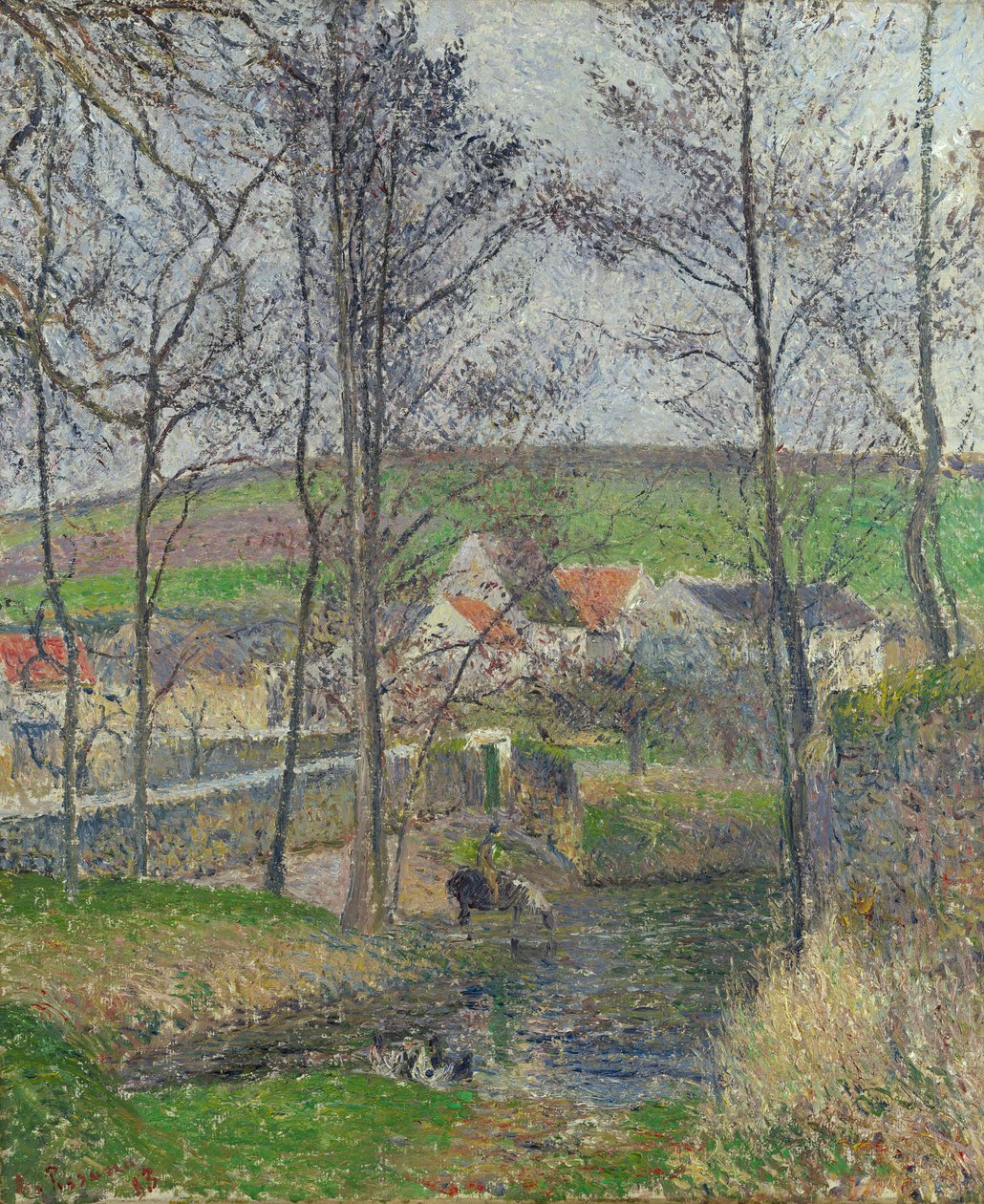 Brzegi rzeki Viosne w Osny w szarą pogodę, zima autorstwa Camille Jacob Pissarro