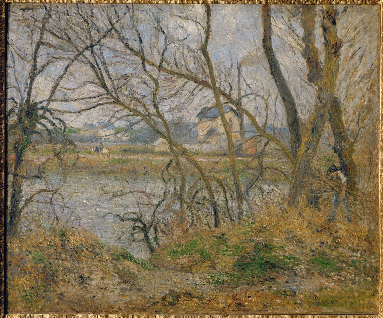 Nad brzegiem rzeki Oise, w pobliżu Pontoise, szara pogoda ... autorstwa Camille (after) Pissarro