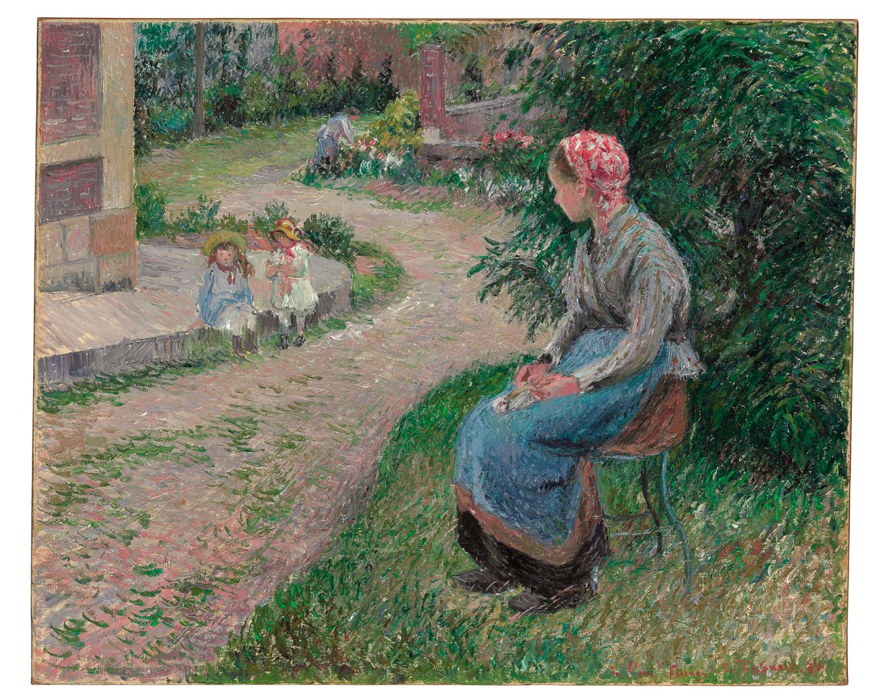 Sługa siedzący w ogrodzie w Eragny, 1884 r. autorstwa Camille Jacob Pissarro