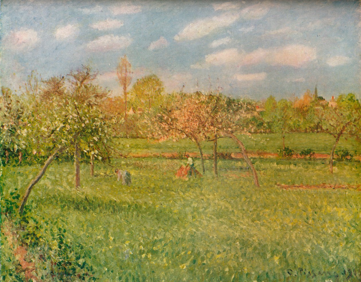 Jabłonie w Eragny, poranne słońce, c1896 autorstwa Camille Jacob Pissarro