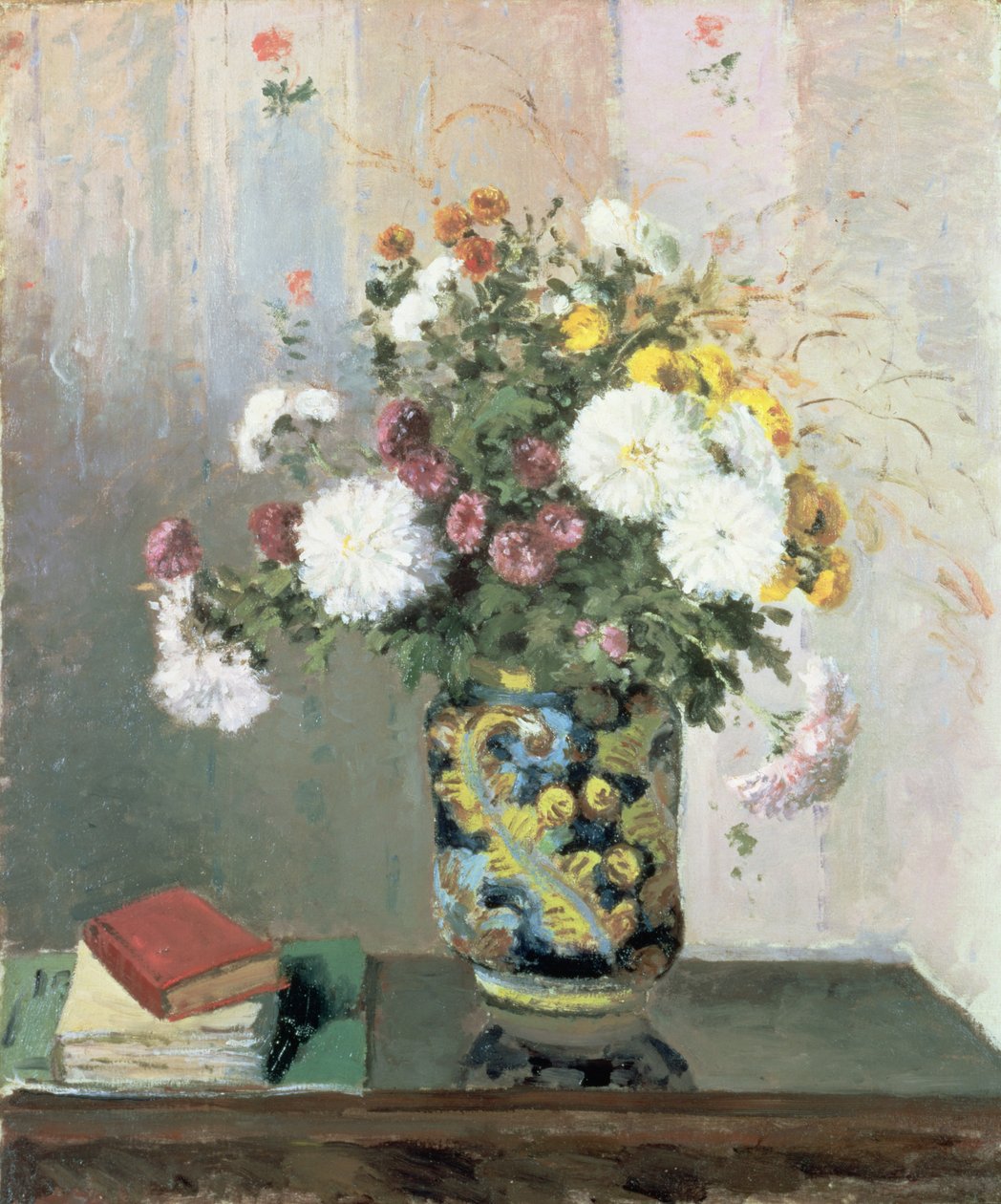 Bukiet kwiatów, chryzantemy w chińskim wazonie autorstwa Camille Jacob Pissarro