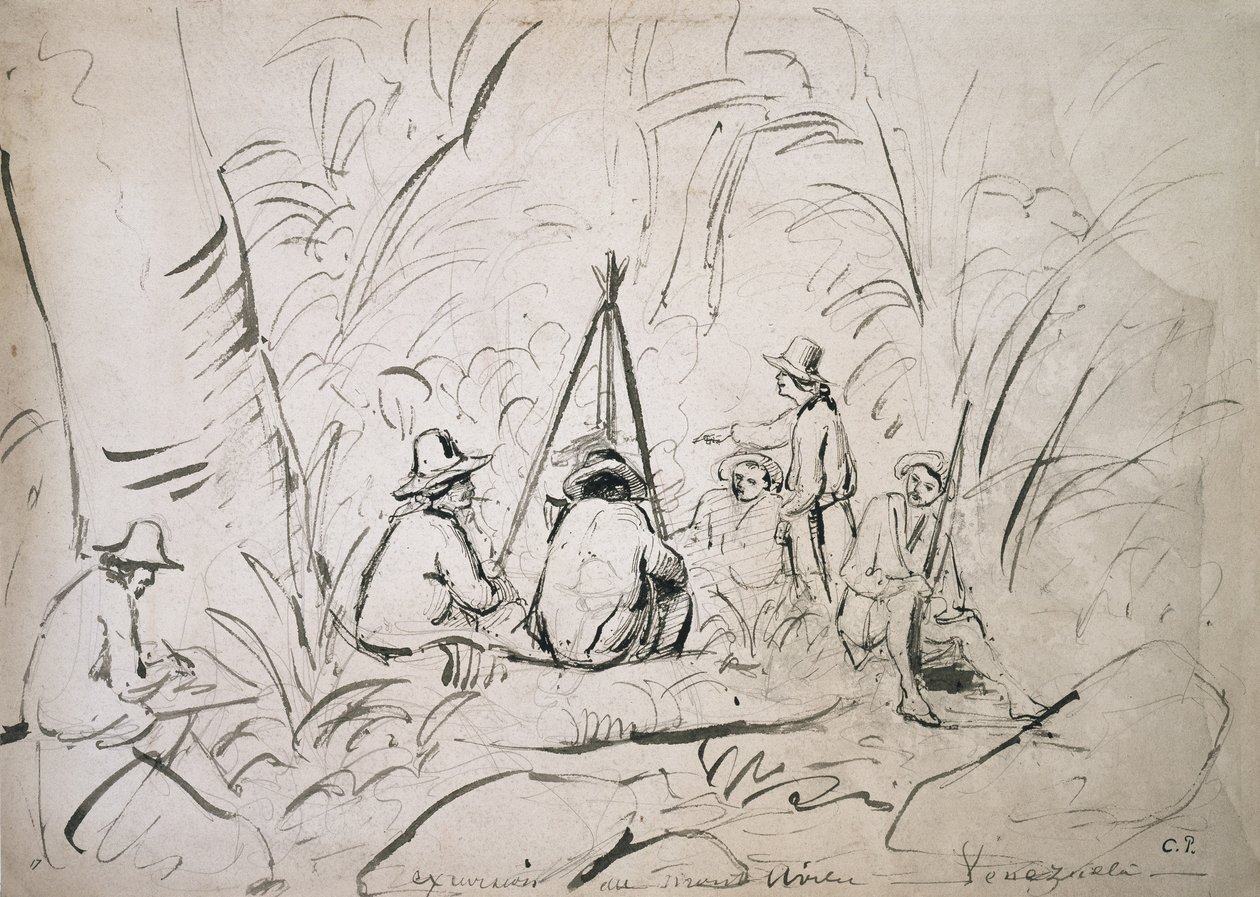 Wycieczka do Mont Avila, Wenezuela (ołówek z piórem i atramentem na papierze) autorstwa Camille Jacob Pissarro