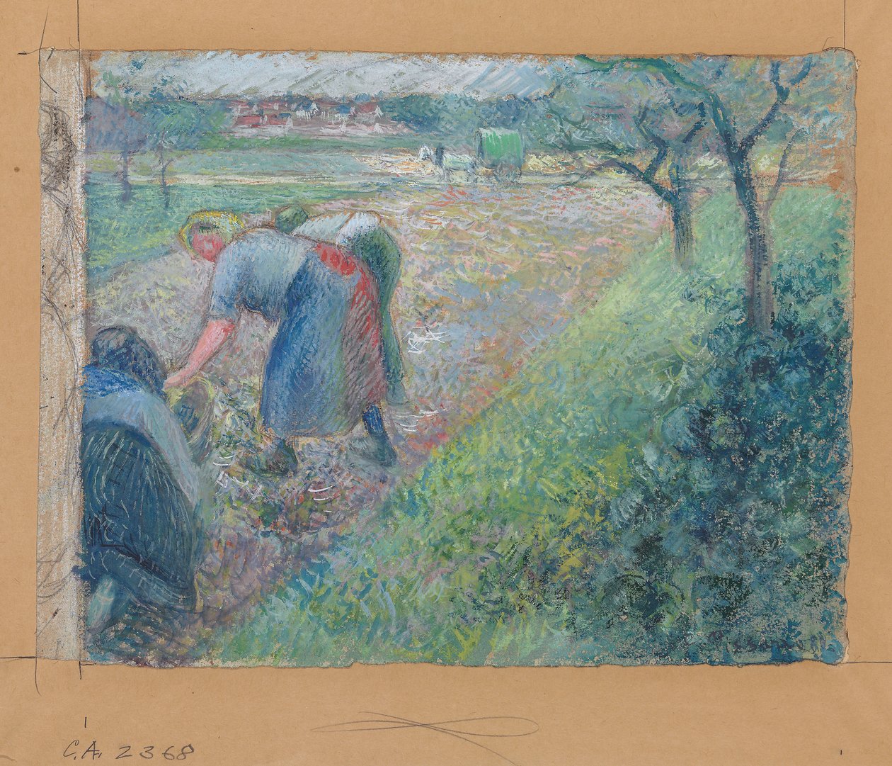 pracownicy terenowi, Pontoise; Robotnicy polowi, Pontoise, 1880 autorstwa Camille Jacob Pissarro