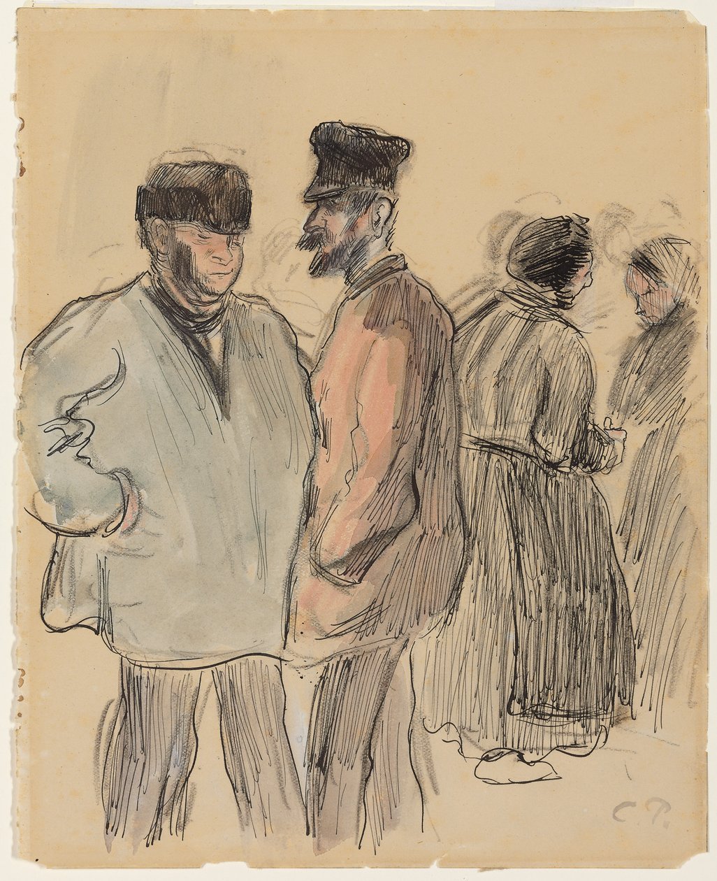 Grupa Ludzi na Rynku, Gisors; Grupa figurek na rynku, Gisors, ok.1891 autorstwa Camille Jacob Pissarro