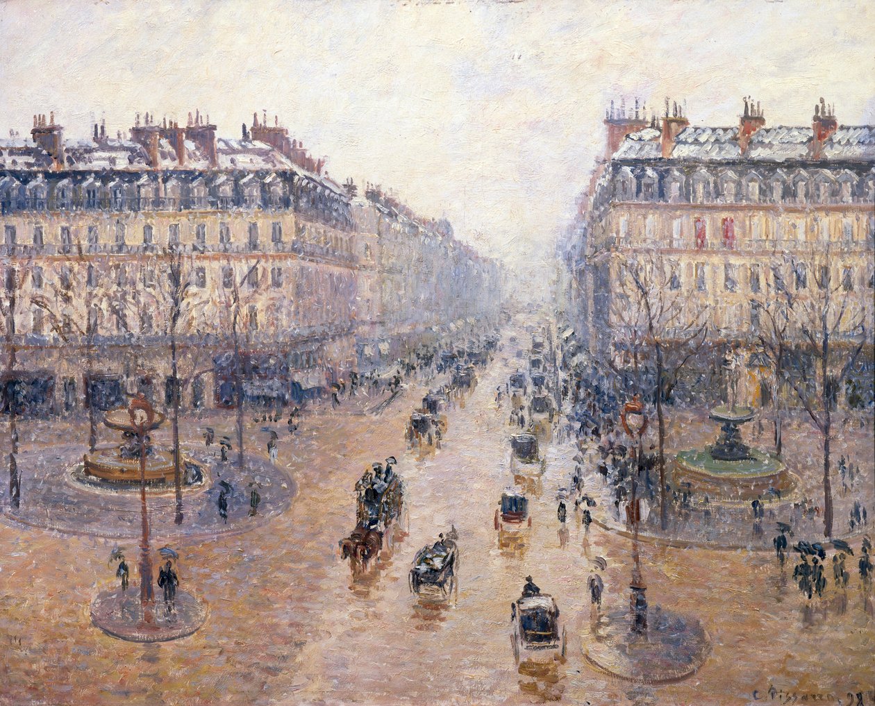 Aleja Operowa. Śnieg. Rano 1898 autorstwa Camille Jacob Pissarro