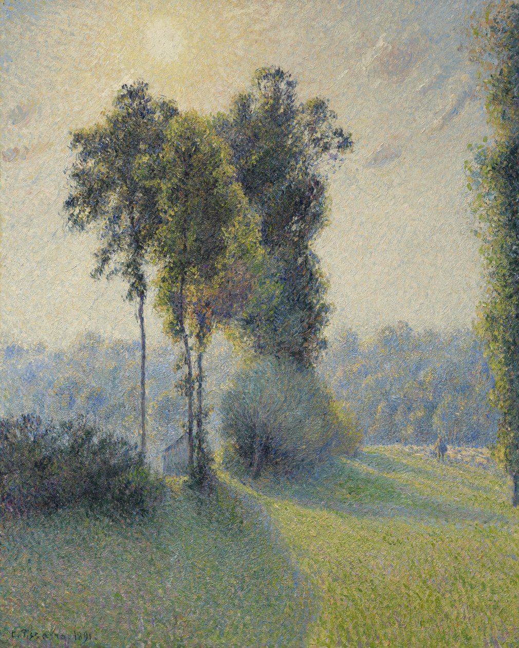 Krajobraz w Saint-Charles, niedaleko Gisors, zachód słońca, 1891 autorstwa Camille Jacob Pissarro